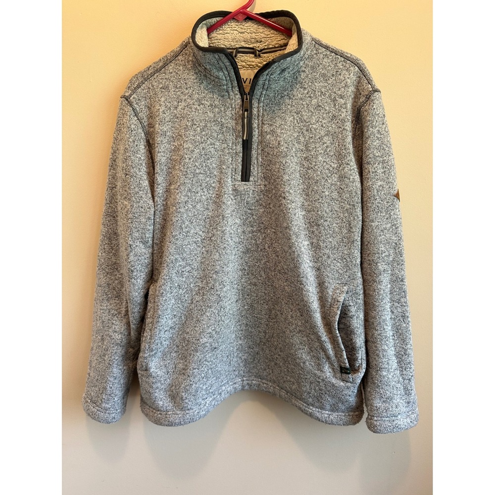 Orvis Mens Gray Sherpa Lined Quarter Zip Pullover Sweater Jacket Size Medium
